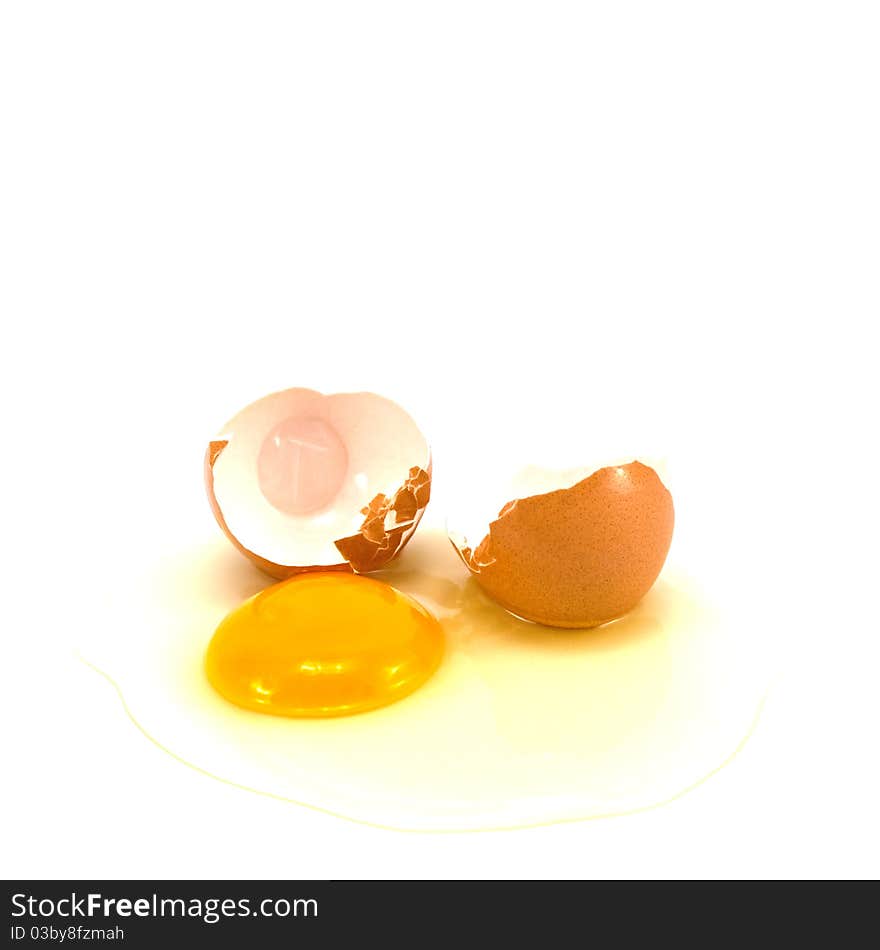 Broken egg isolated on white background.