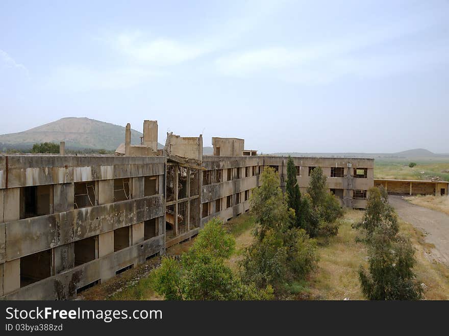 The thrown buildings in the demilitarised zone on the Syrian-Israeli border. The thrown buildings in the demilitarised zone on the Syrian-Israeli border