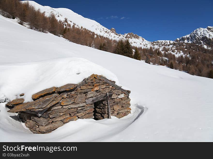 Ruins of an ancient refuge in the mountains. Ruins of an ancient refuge in the mountains