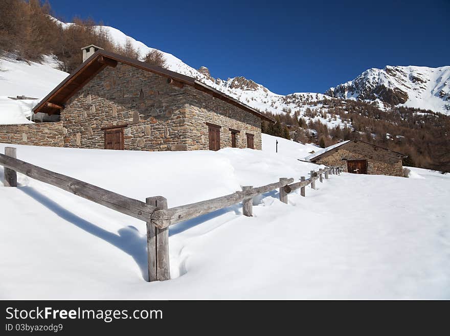 Farm in the snow