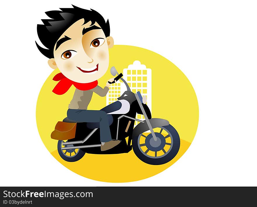 Young man in a motorbike