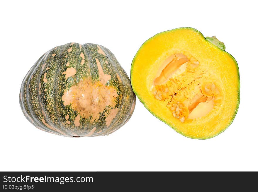 Pumpkin With A Sectional Cut. Image is Isolated On White Background