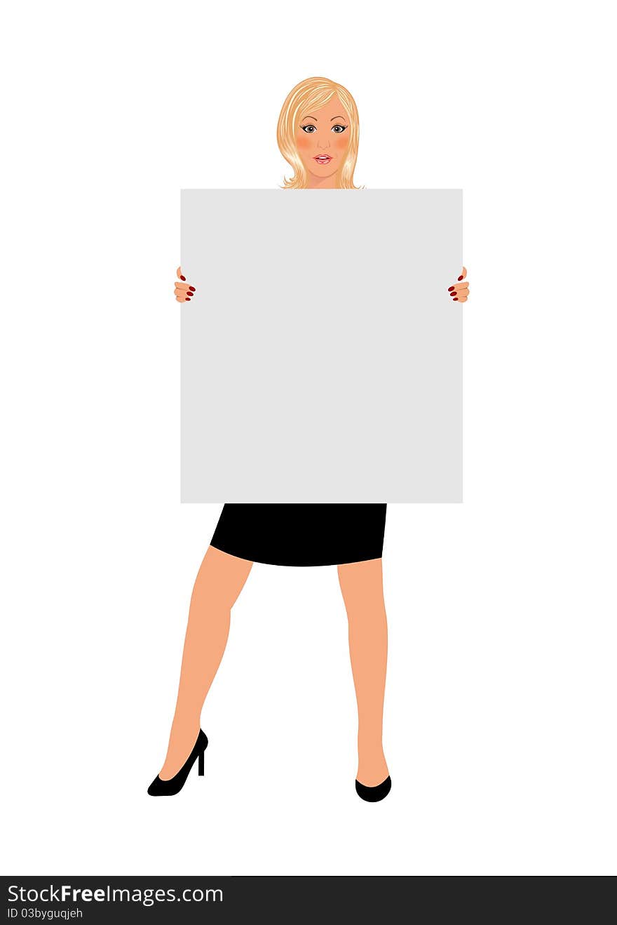 Business girl with board isolated