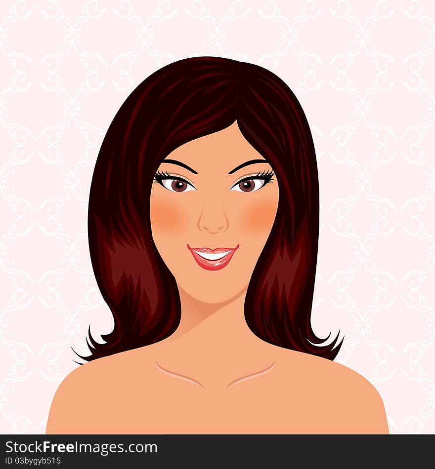 Illustration of portrait beautiful smiling girl isolated - vector