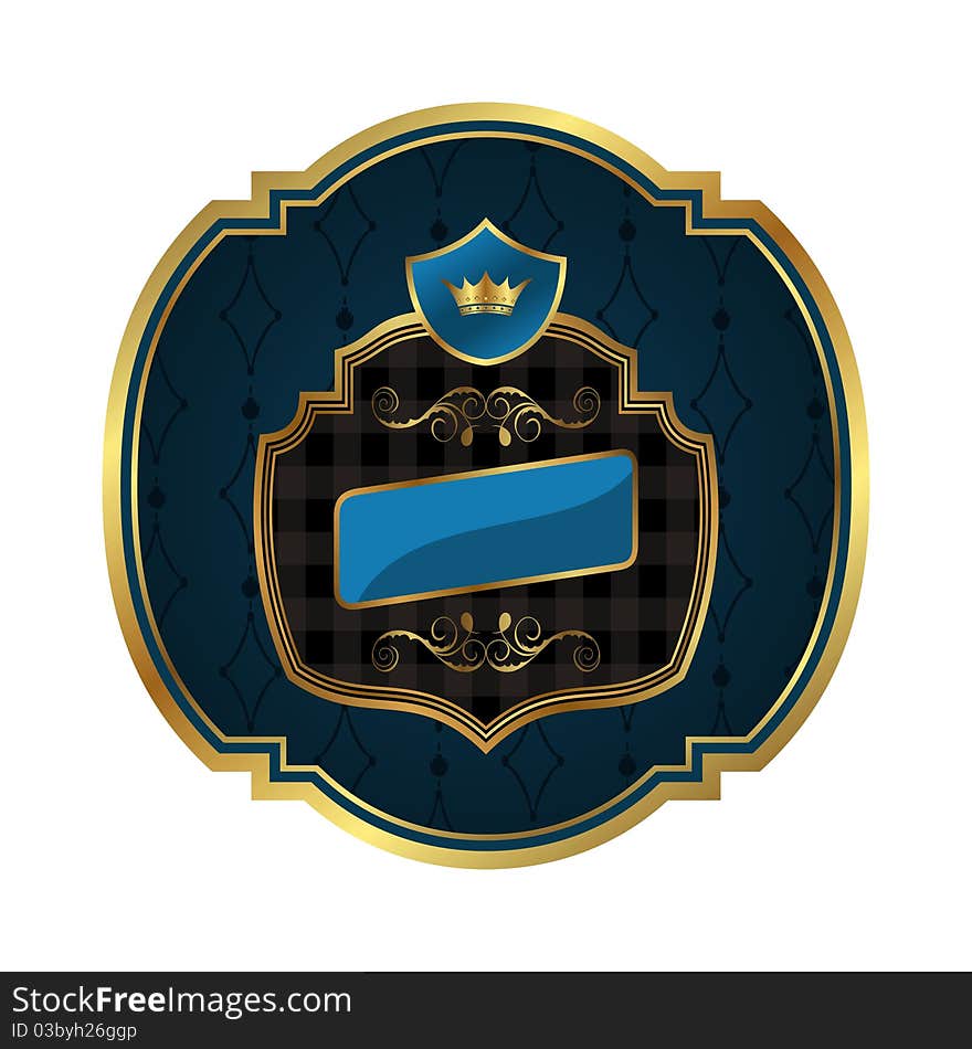 Illustration golden frame label with crown isolated - vector