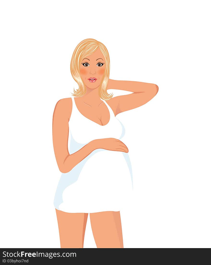 Illustration pregnant women in night dress isolated - vector