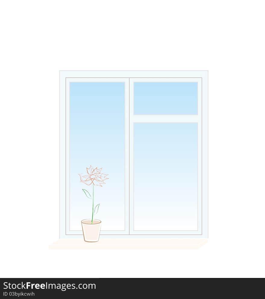 Illustration of flower in a pot on a window sill