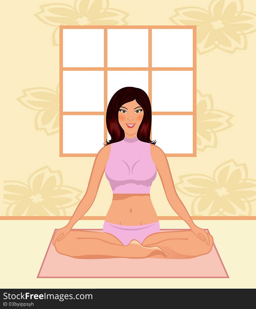 Illustration young woman yoga in gym - vector