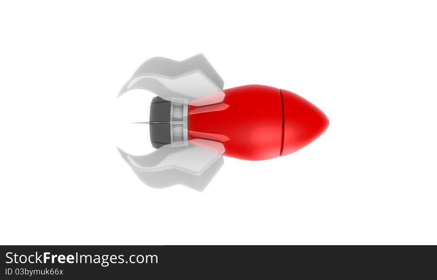 Red rocket on white background with