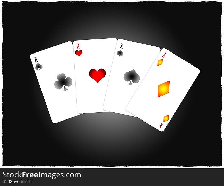 4 aces cards on black with white gradient background