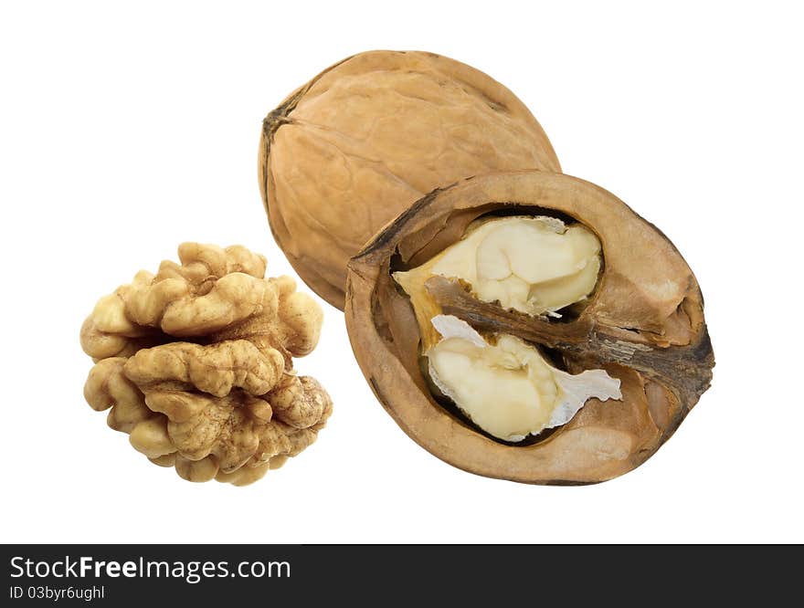 Walnuts isolated on white background. Clipping path included.