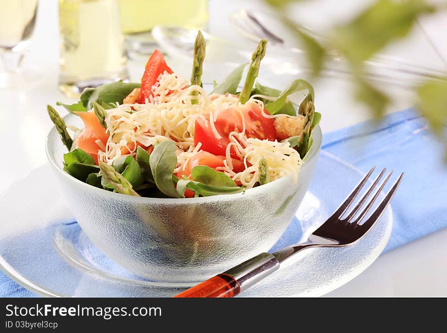 Fresh vegetable and salmon salad