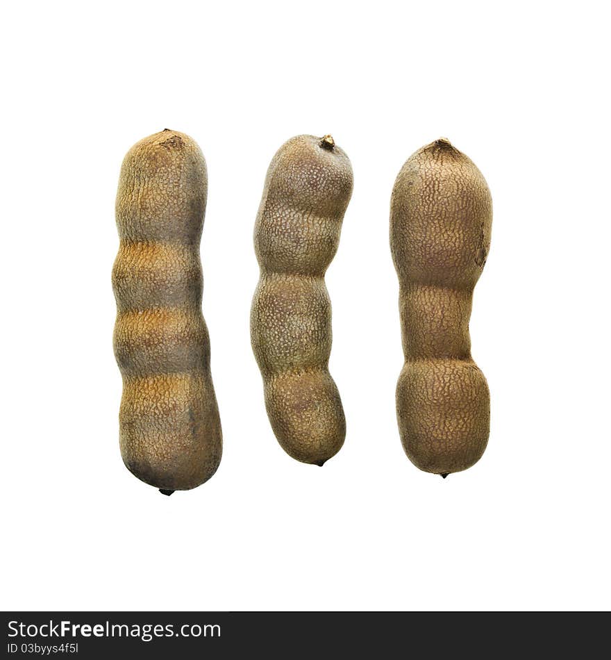 Three sweet tamarinds isolated on white background