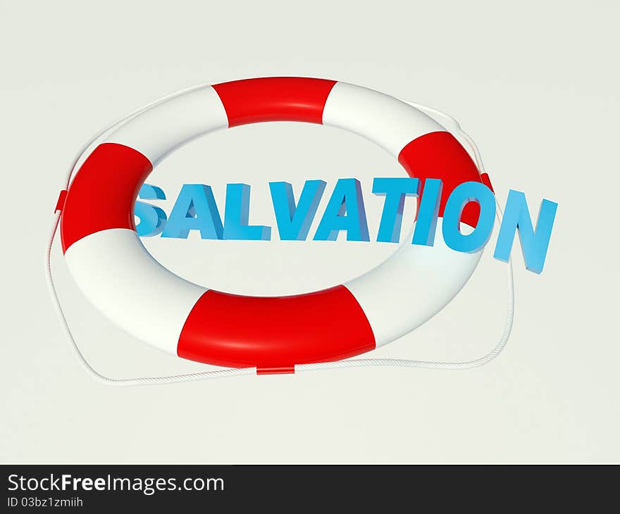 Rescue circle with text salvation isolated on white