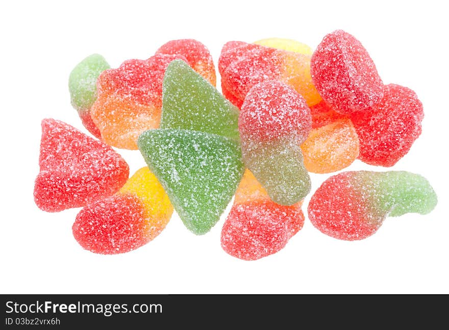 Sugar coated gumdrops isolated on a white background