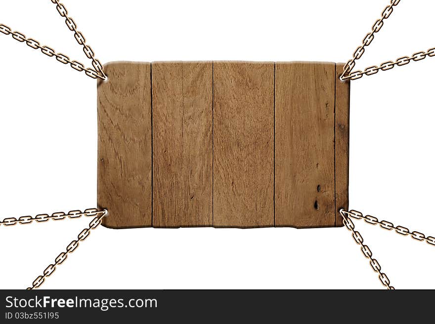 Wooden board hanging on white