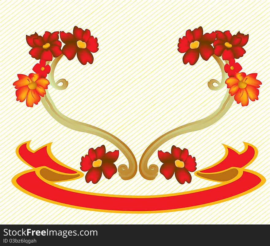 Vector illustraition of elegant floral frame with red banner. Vector illustraition of elegant floral frame with red banner