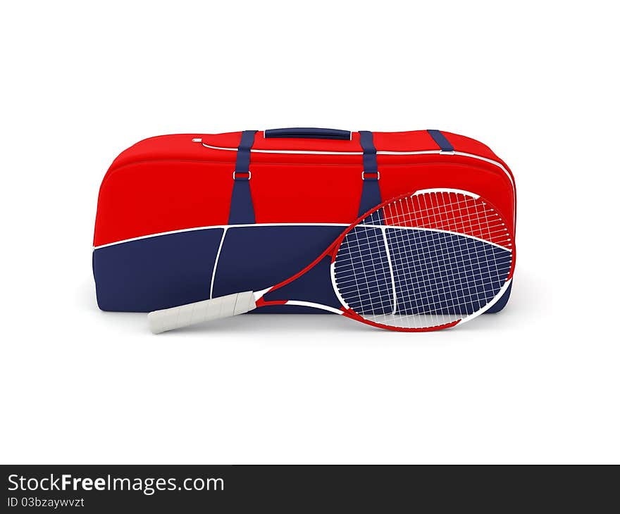 3d isolated tennis bag and racquet