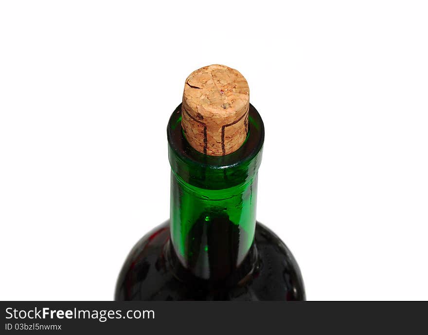 Wine bottle with cork on white background