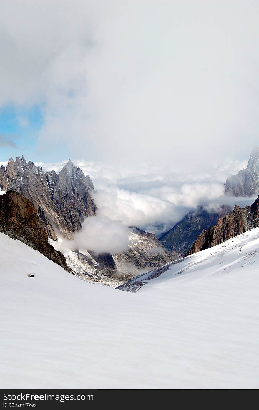 Gully covered by fog on the mont blanc. Gully covered by fog on the mont blanc