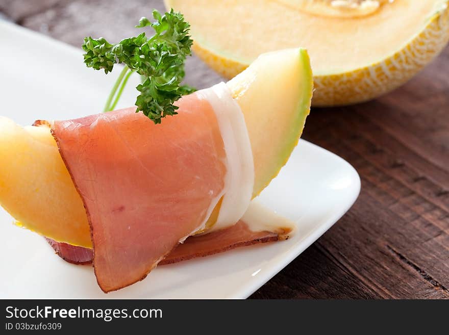 Fresh appetizer with melon and ham. Fresh appetizer with melon and ham