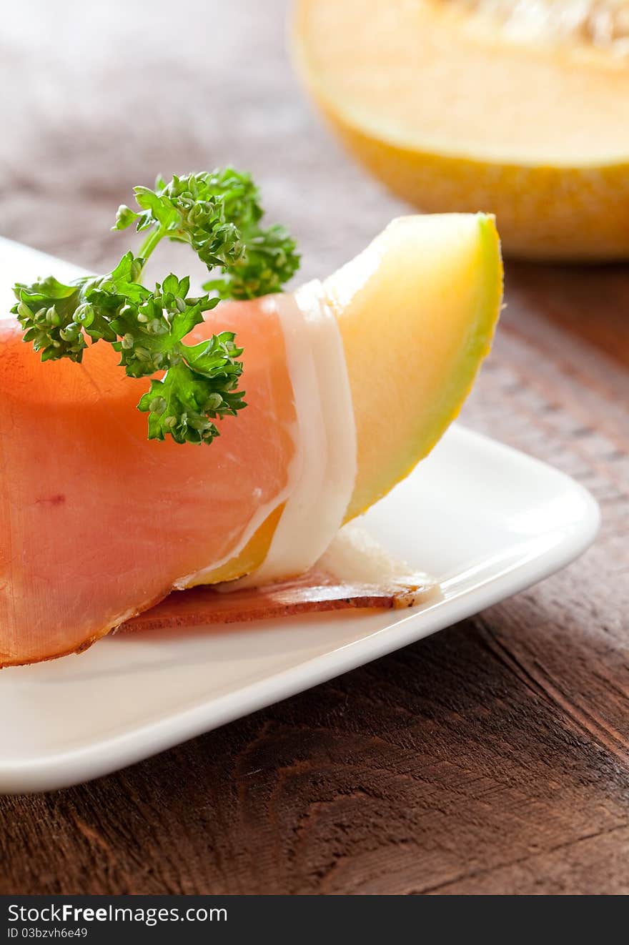 Melon and gammon for appetizer