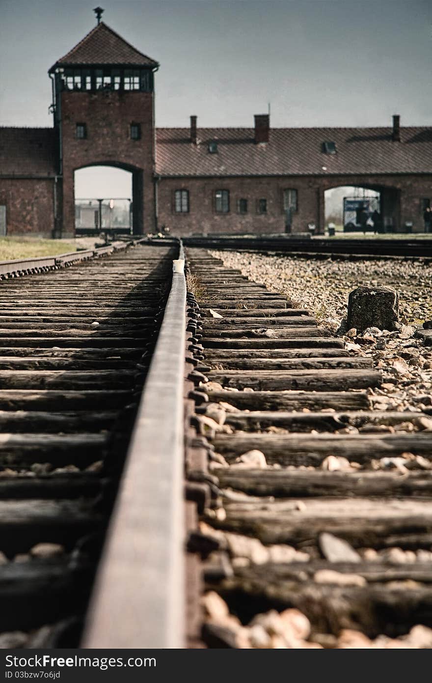 Railroad tracks leading to the gate. Railroad tracks leading to the gate