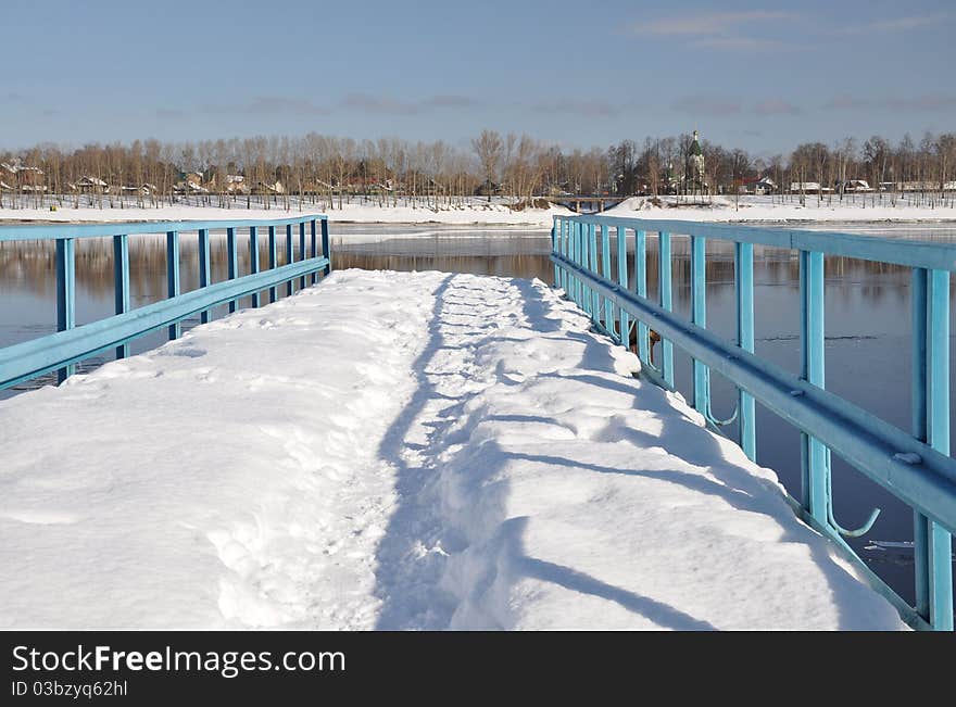 Pier on the Volga River. Beginning of spring. Pier on the Volga River. Beginning of spring.