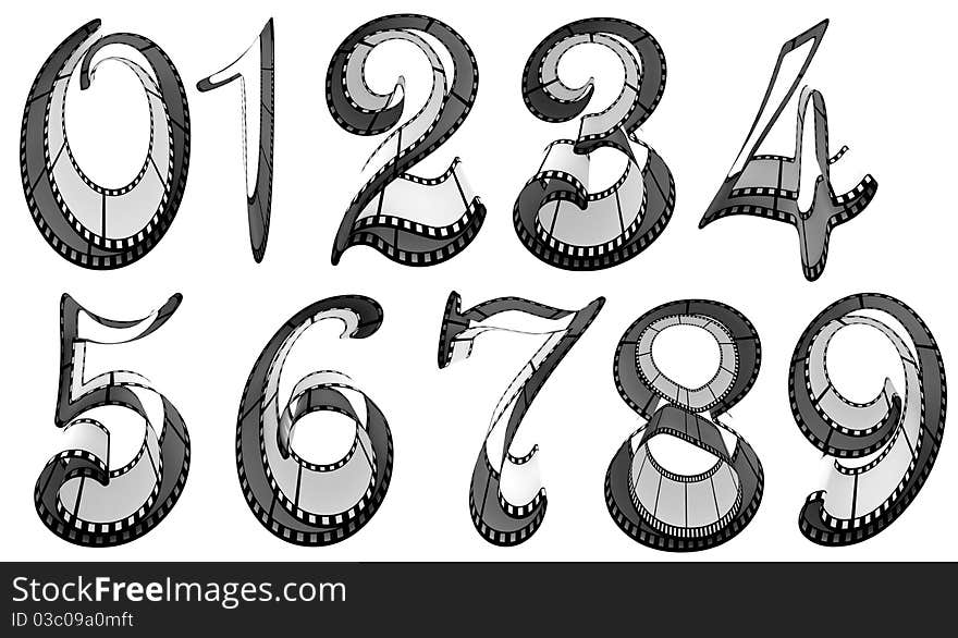 Filmstrip font. Numbers pack