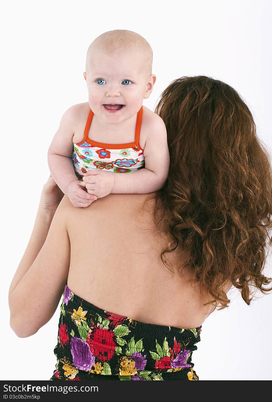 Child smiles .On a white background. .Child smiles .On a white background