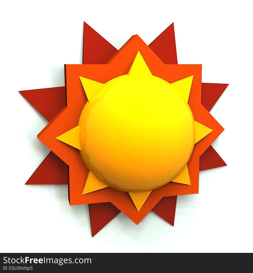 Simple 3D render sun isolated on white background. Simple 3D render sun isolated on white background