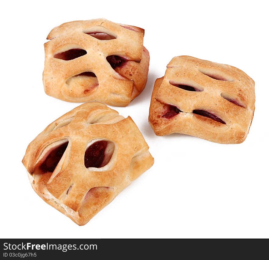 Baked puff pastry on a white background