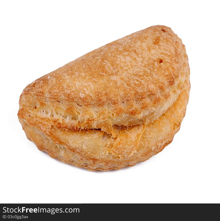 Baked puff pastry on a white background