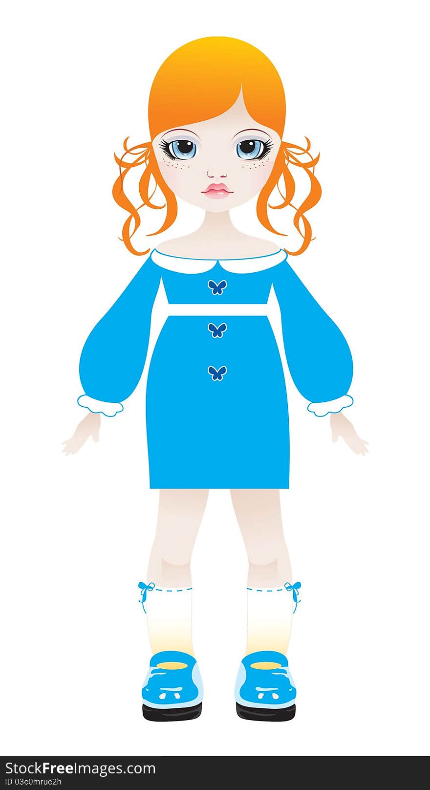 Doll in a blue dress: isolated illustration