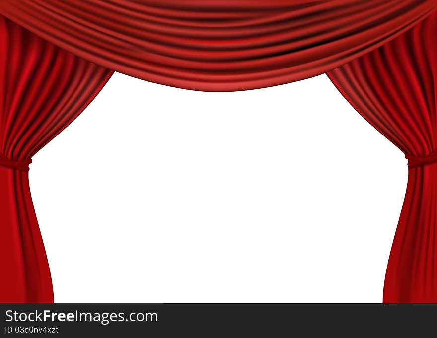 Background with red velvet curtain. Vector illustration.