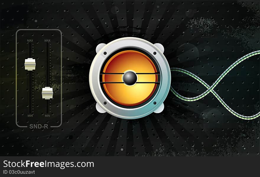 Vector musical speaker icon on a dark background. EPS10