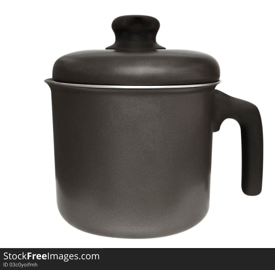 Black saucepan isolated on white background. Clipping path included.