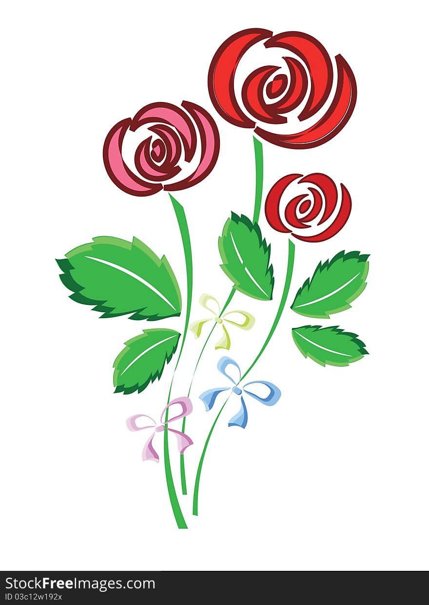 Red roses with ribbons isolated