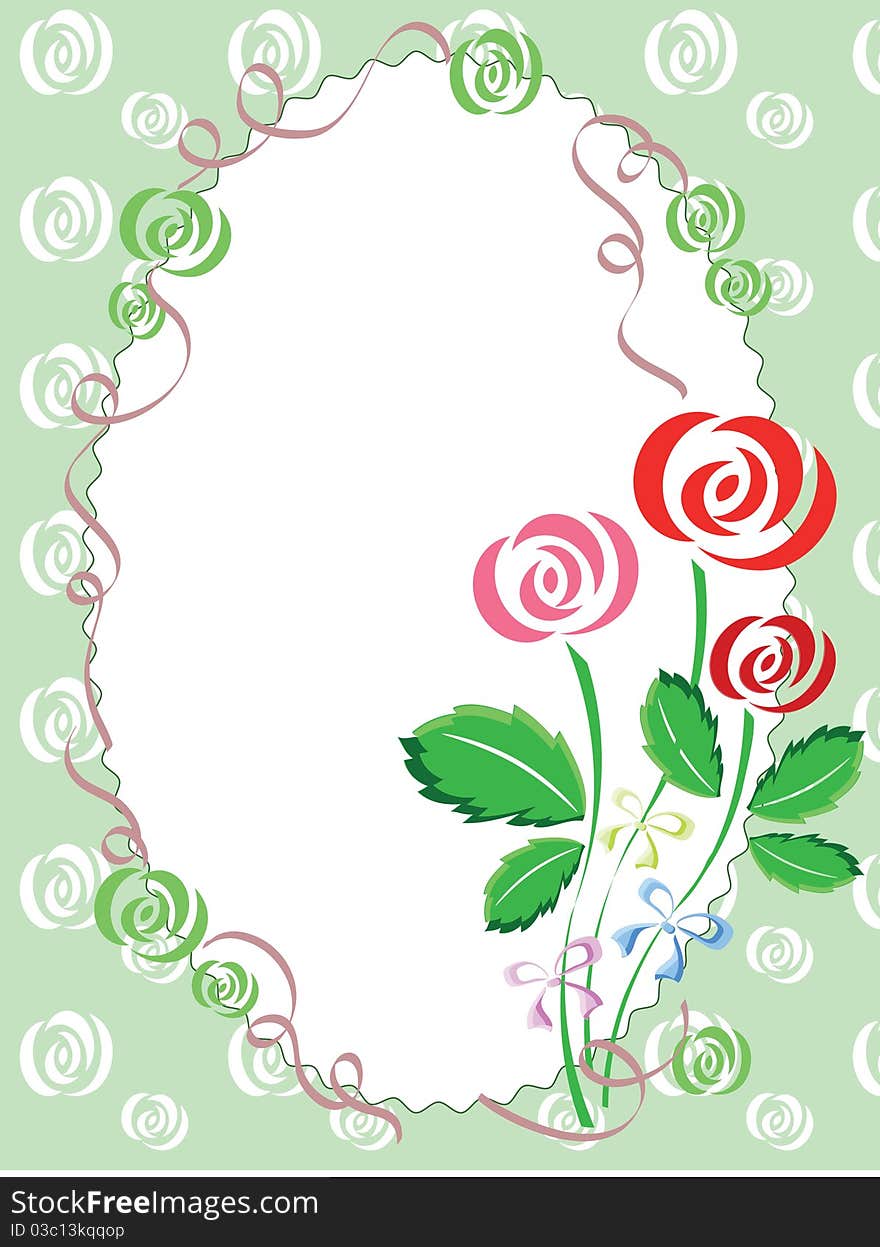 Green postcard frame with roses. Green postcard frame with roses