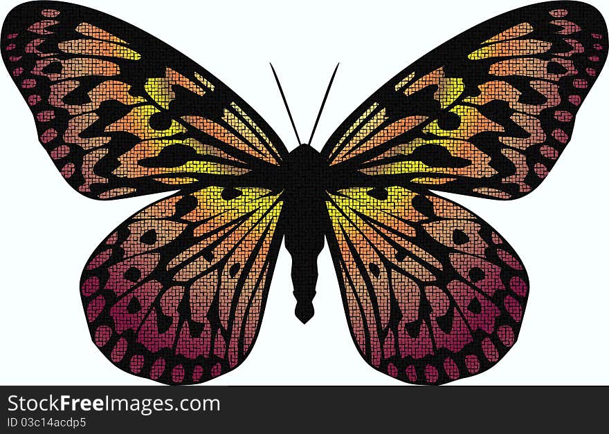 Ornamental butterfly in various colours with mosaic pattern. Ornamental butterfly in various colours with mosaic pattern.