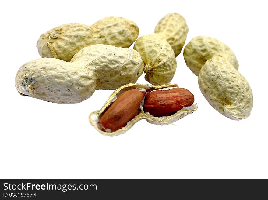 Peanuts are not peeled. Cut a white background.