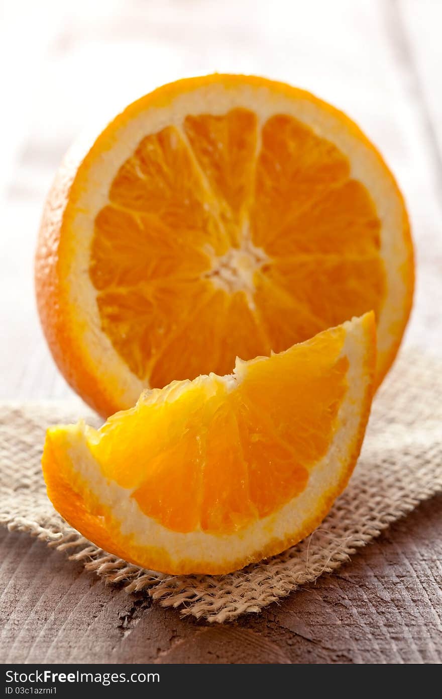 Fresh orange sliced on table