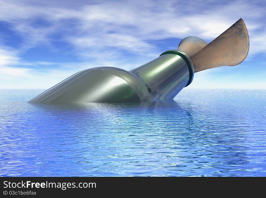 Message in a bottle in the ocean render. Message in a bottle in the ocean render