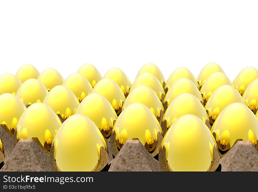 Golden nest egg render in carton tray. Golden nest egg render in carton tray