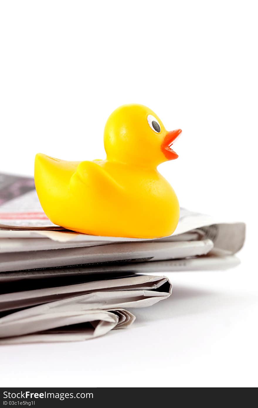 Hoax symbol with rubber duck and paper