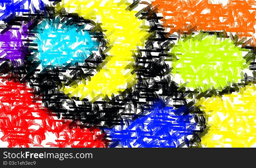 Very fun and bright abstract painting. Very fun and bright abstract painting.