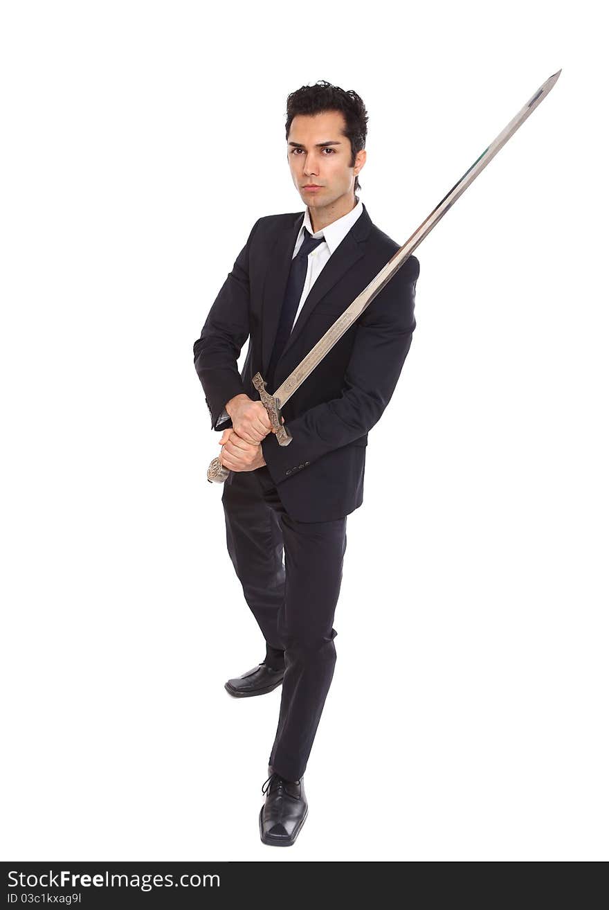 Businessman with long sword