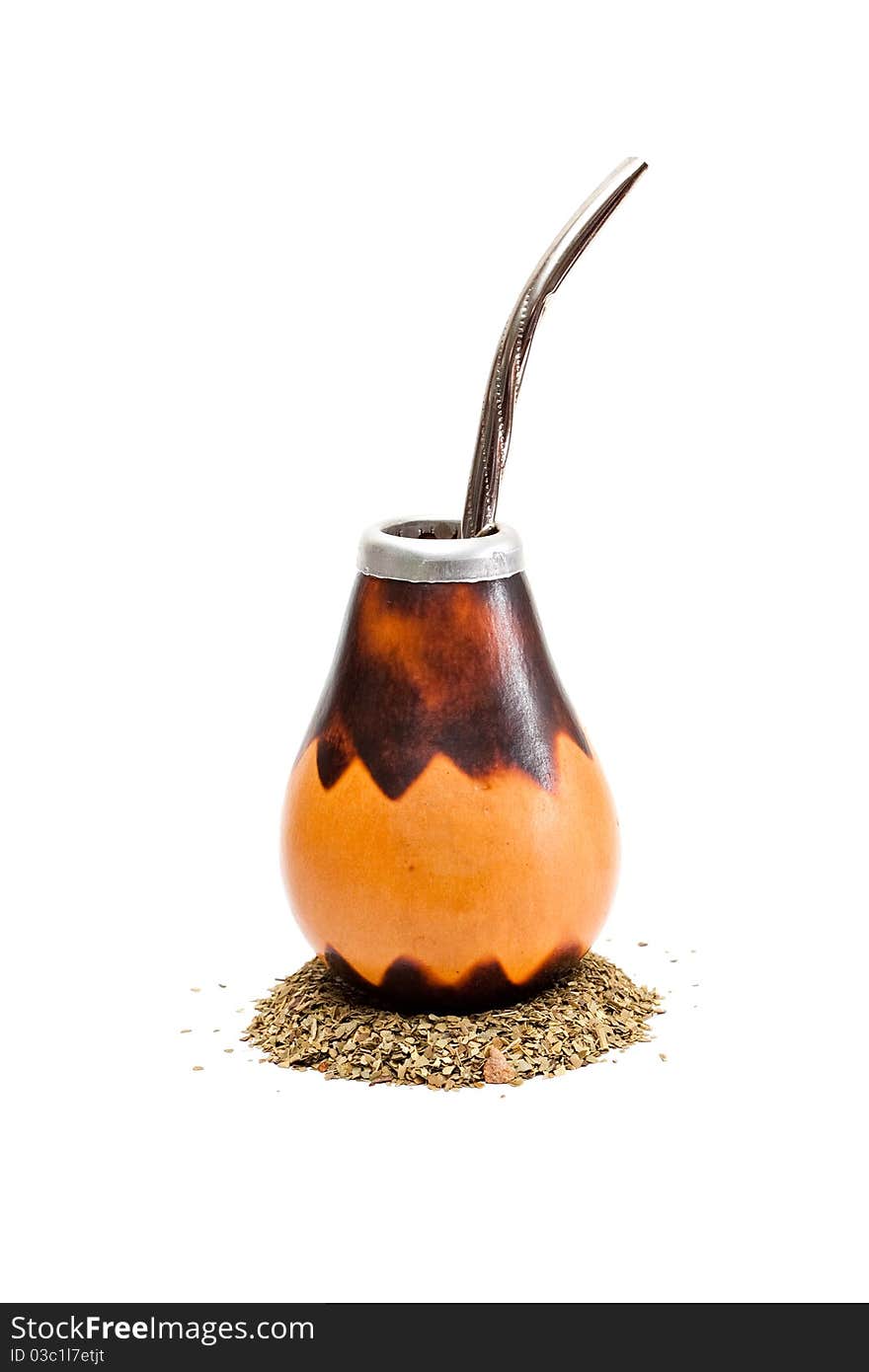 Calabash with yerba mate isolated on white background. Calabash with yerba mate isolated on white background.