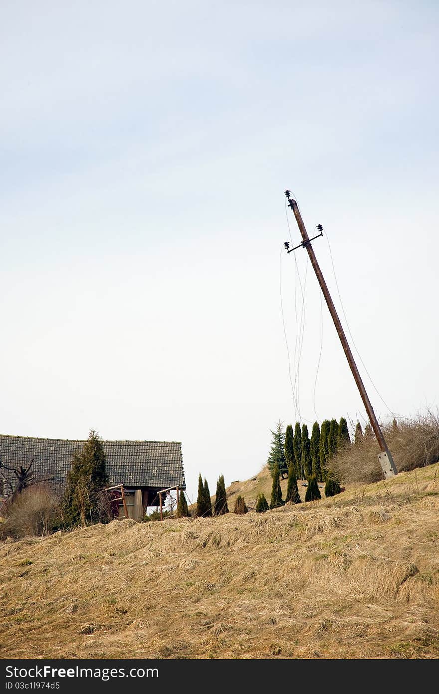 Abandon place after landslide with falling electricity sloop