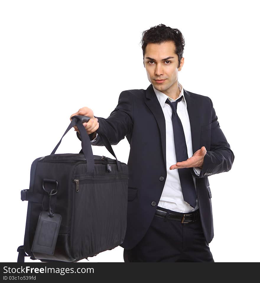 Business man handing over a briefcase